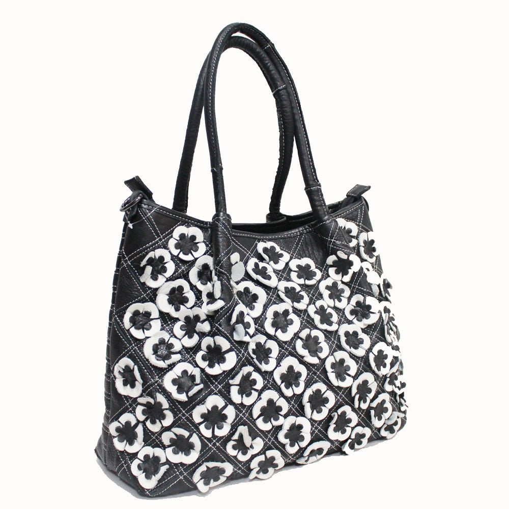 Oversized Genuine Leather Multicolor Flower Handbag - Various Colours