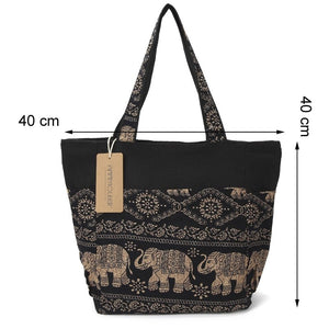 Women's Elephant Printed Tote / Canvas Patchwork Handbags