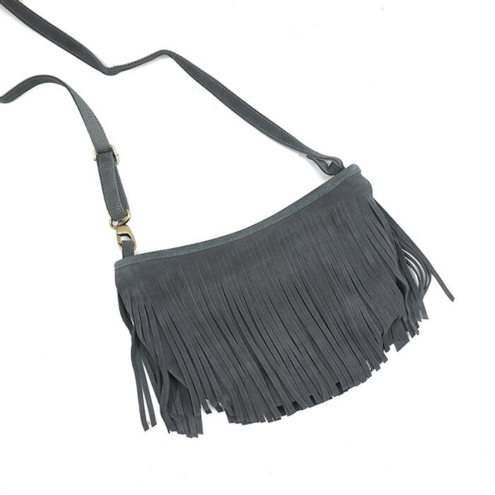 Women's Genuine Leather Long Fringe Shoulder Bag With Tassels