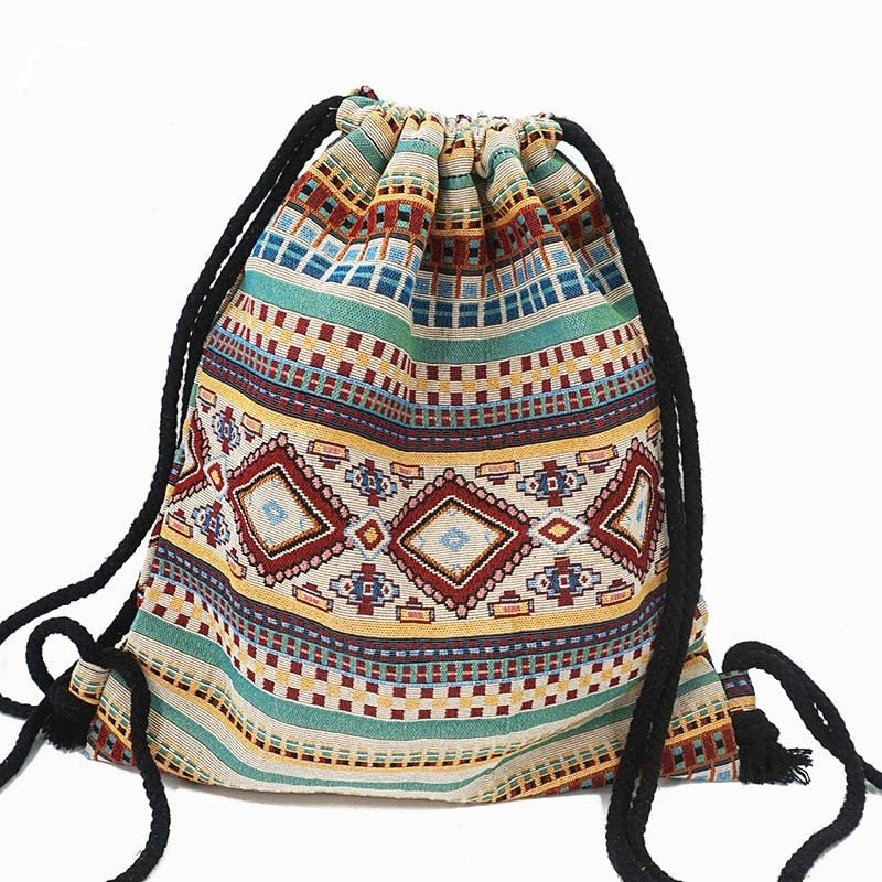 Vintage Gypsy Styled Fabric Draw String Backpack - Various Designs