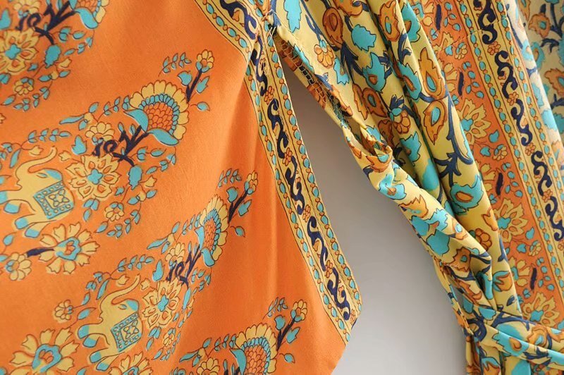 Women's Bohemian Yellow Kimono Bikini Cover Up | Beach Top | S-L