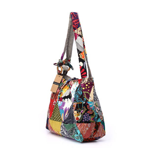 Large Cotton Patchwork Adjustable Shoulder Bag