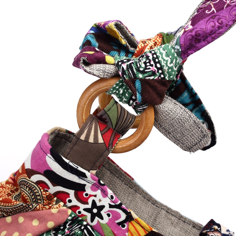 Large Cotton Patchwork Adjustable Shoulder Bag
