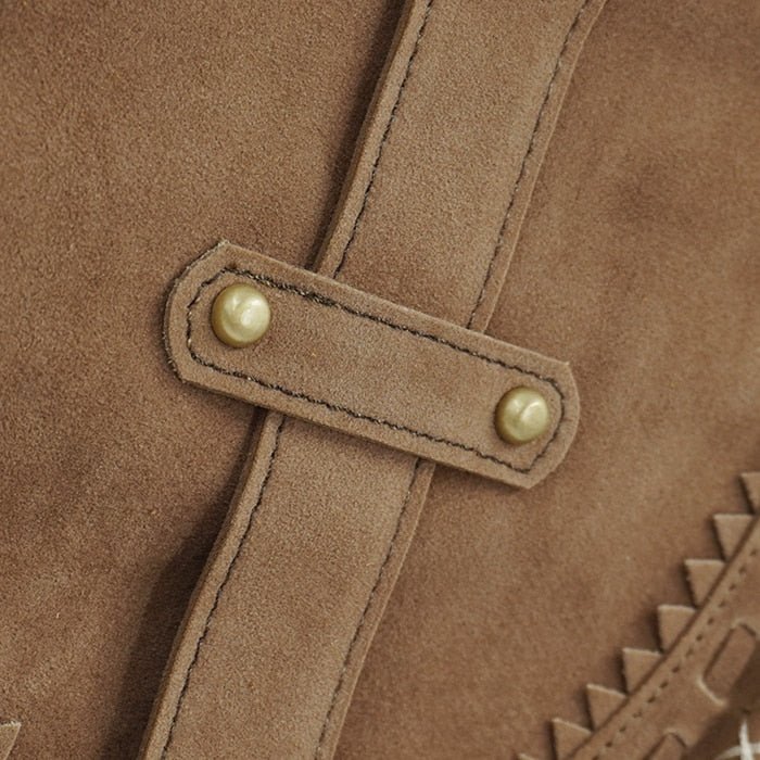 Women's Hippy Styled Fringed Messenger Bag - Faux Suede