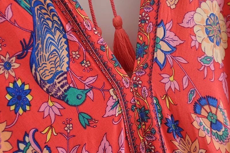 Women's Vintage Peacock Bohemian Maxi Dress | V-Neck | Various Colours