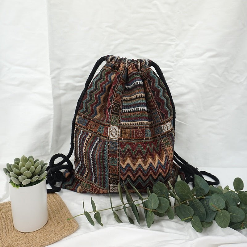 Women's Fabric Draw String Gypsy Styled Backpack - Various Styles
