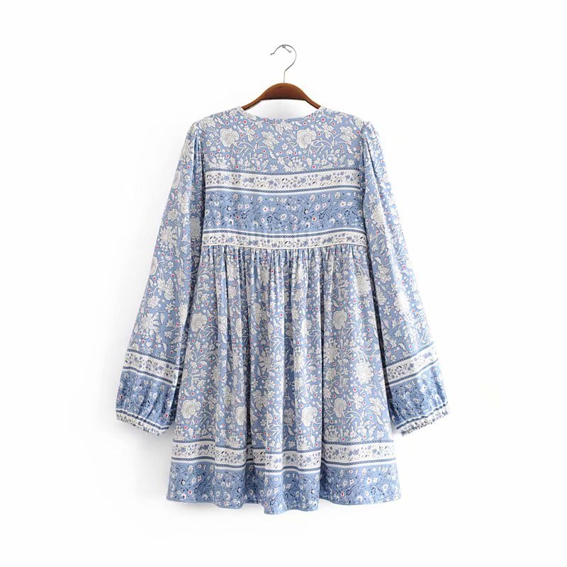 Women's Vintage Styled Long Sleeve Beach Bohemian Dress | S-L