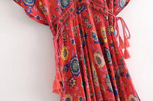 Women's Vintage Peacock Bohemian Maxi Dress | V-Neck | Various Colours