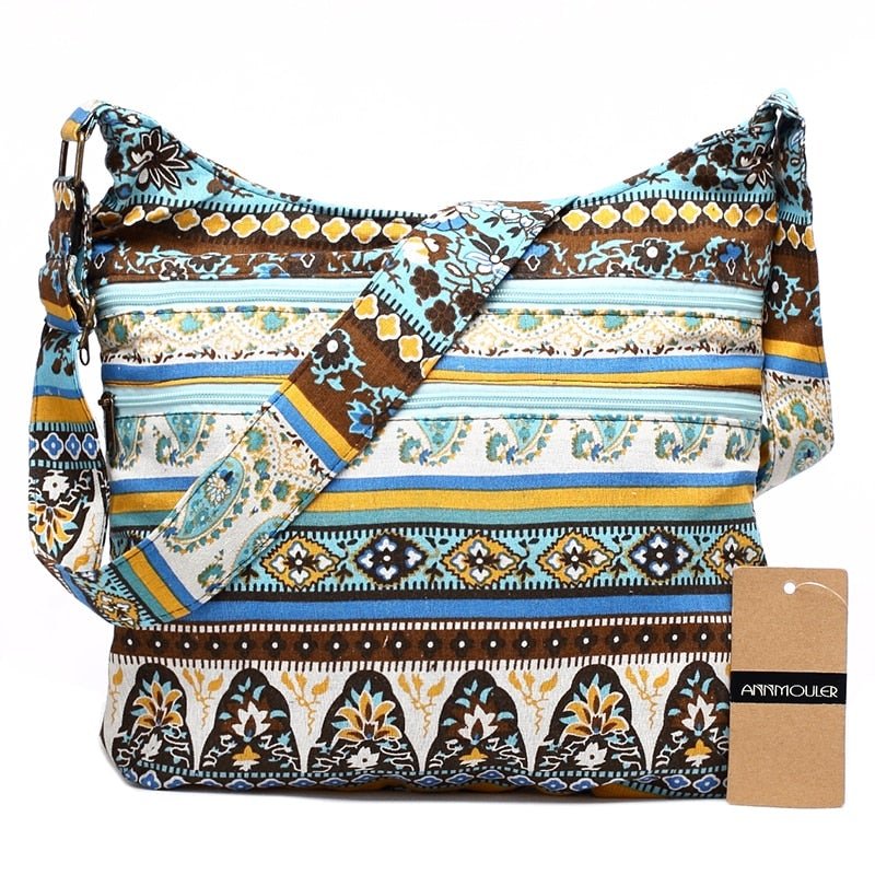 Bright Boho Hippie Styled Crossbody Bags With Double Zippers - Various Colours