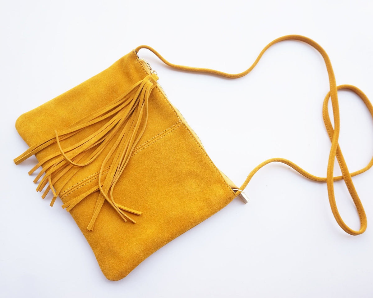 Small Suede Leather Fringed Shoulder Envelope Bag