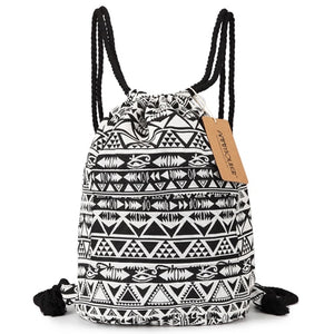 Large Vintage Hippie Styled Drawstring Canvas Backpack