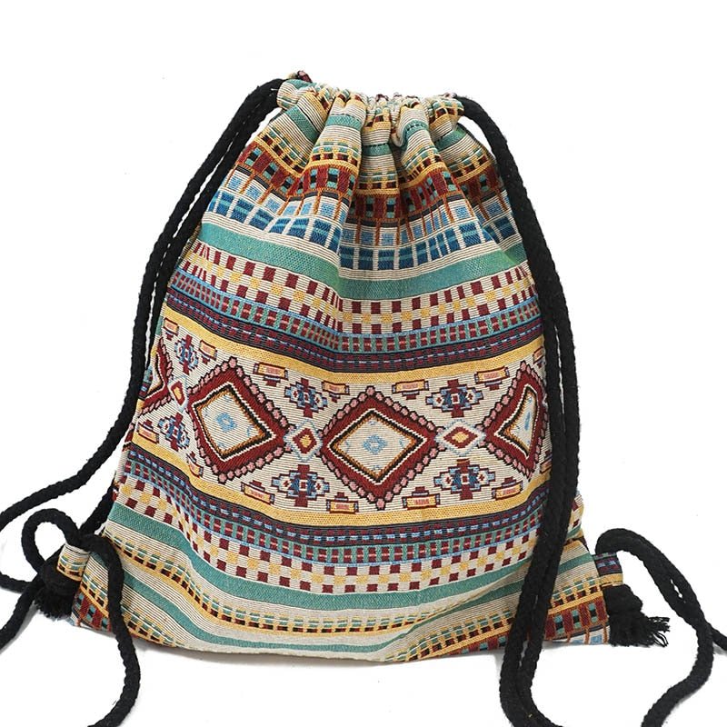 Women's Fabric Draw String Gypsy Styled Backpack - Various Styles
