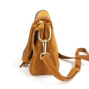 Genuine Leather Nubuck Loop Fringed Side Shoulder Bag - 2 Colours Available