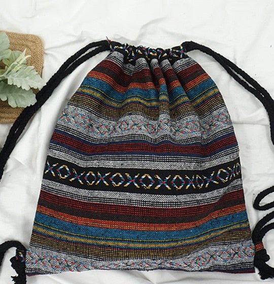 Women's Fabric Draw String Gypsy Styled Backpack - Various Styles