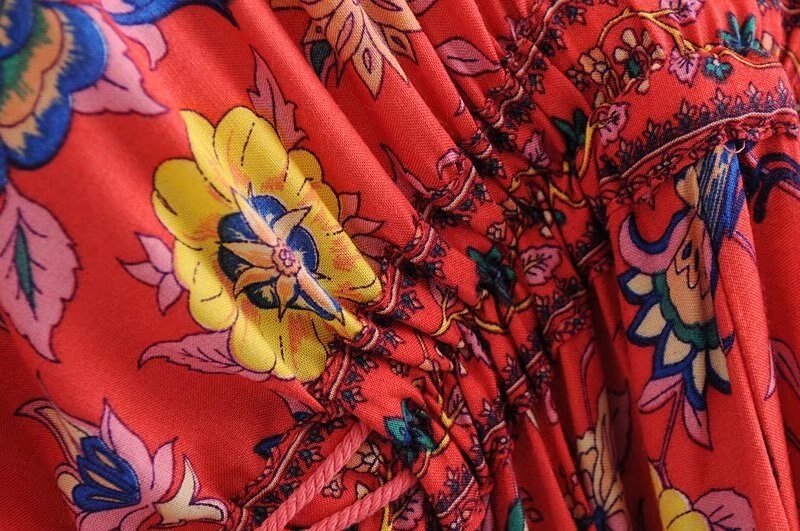 Women's Vintage Peacock Bohemian Maxi Dress | V-Neck | Various Colours