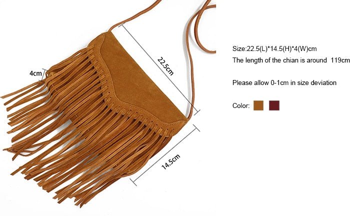 Gypsy Styled Genuine Leather Suede Fringed Crossbody Bag