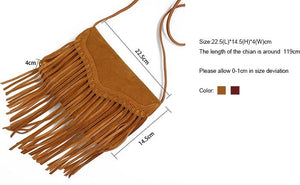 Gypsy Styled Genuine Leather Suede Fringed Crossbody Bag