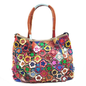 Oversized Genuine Leather Multicolor Flower Handbag - Various Colours