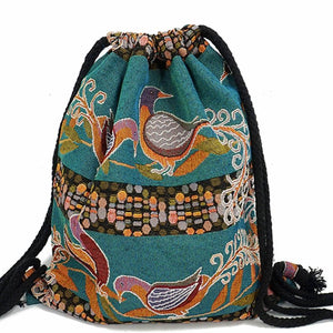 Vintage Gypsy Styled Fabric Draw String Backpack - Various Designs