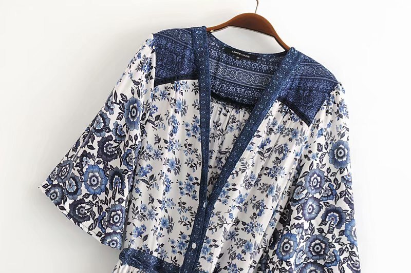 Women's Bohemian Beach Maxi Dress With Bat Sleeves | S-L | 2 Colours