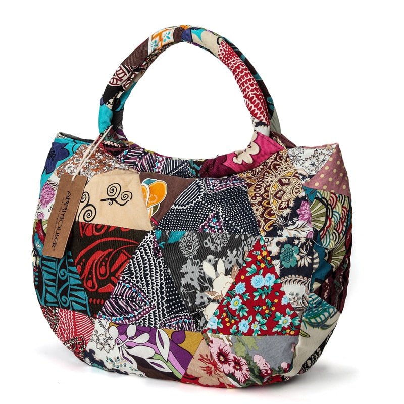 Vintage Floral Hippie Tote Bag With Stylish Patchwork Design