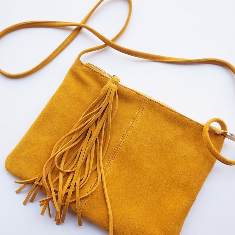 Small Suede Leather Fringed Shoulder Envelope Bag