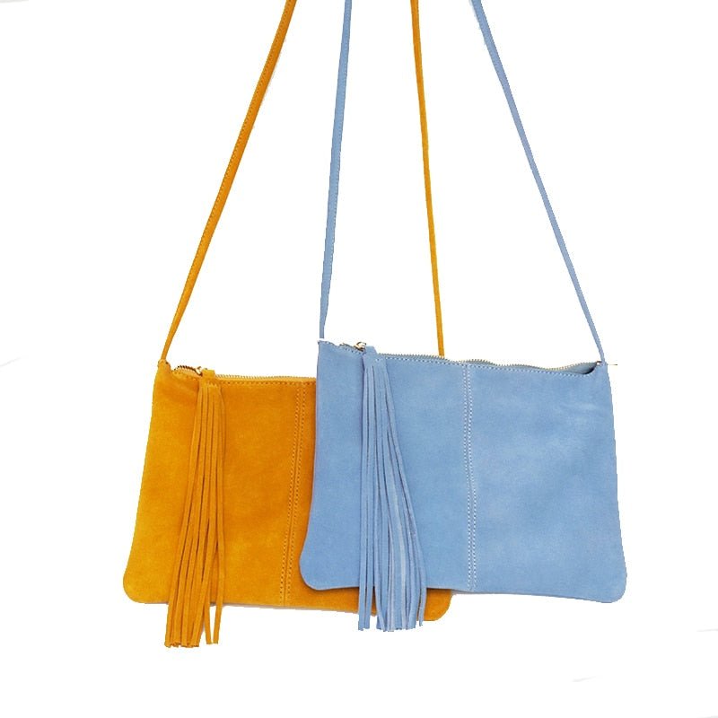 Small Suede Leather Fringed Shoulder Envelope Bag