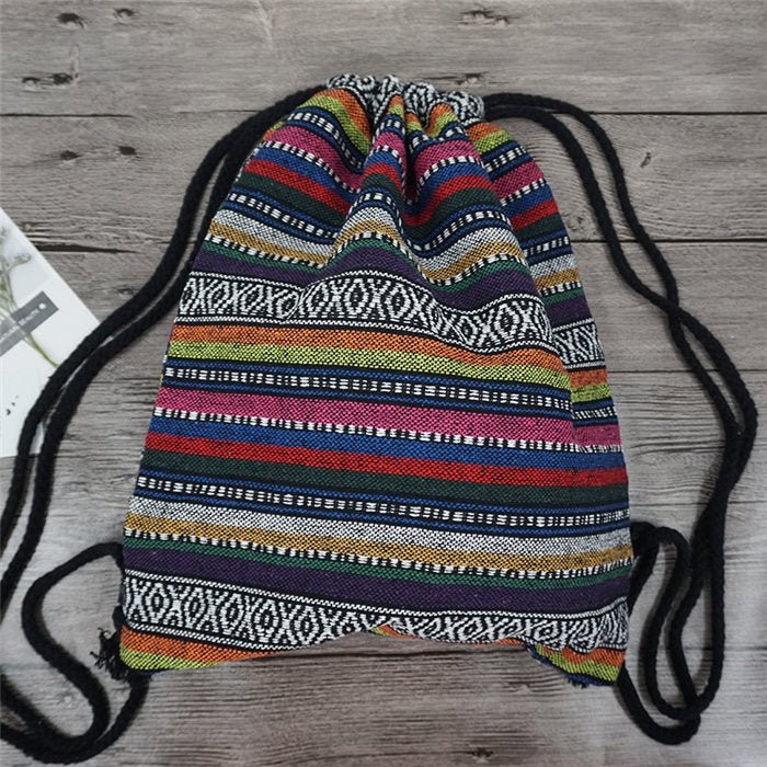 Women's Fabric Draw String Gypsy Styled Backpack - Various Styles