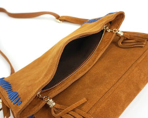 Genuine Leather Nubuck Loop Fringed Side Shoulder Bag - 2 Colours Available