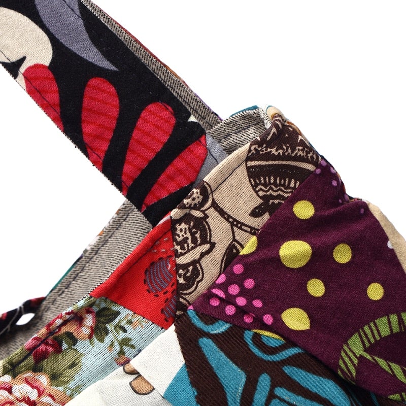 Large Cotton Patchwork Adjustable Shoulder Bag