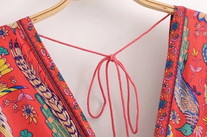 Women's Vintage Peacock Bohemian Maxi Dress | V-Neck | Various Colours