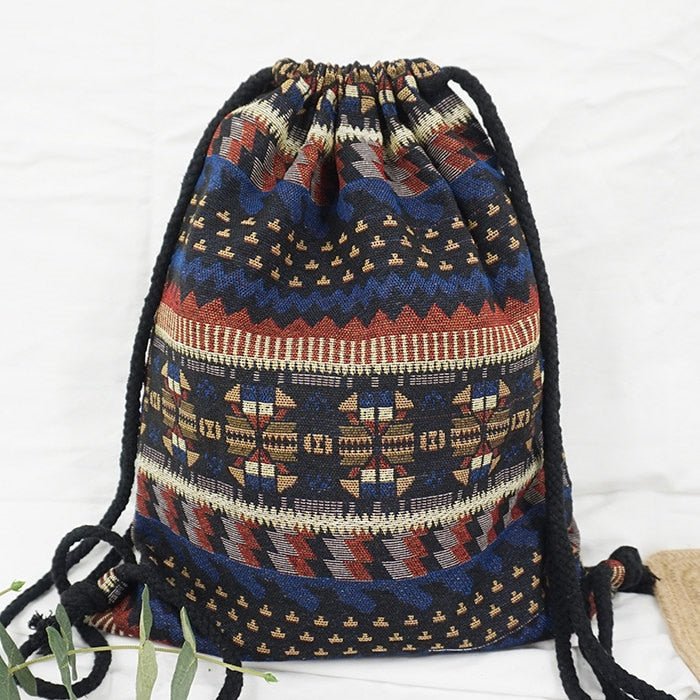 Women's Fabric Draw String Gypsy Styled Backpack - Various Styles