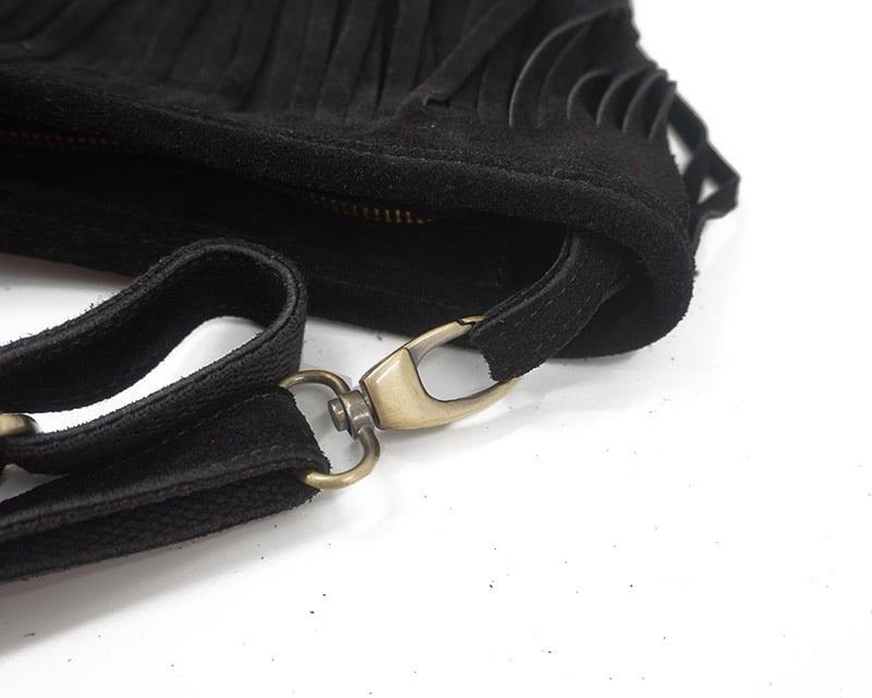 Women's Genuine Leather Long Fringe Shoulder Bag With Tassels