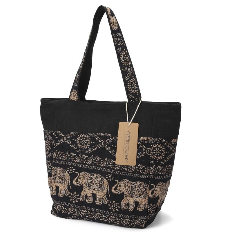 Women's Elephant Printed Tote / Canvas Patchwork Handbags