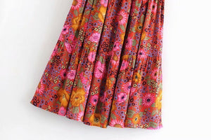 Women's Bohemian Styled Pink Flower Long Skirt | S-L