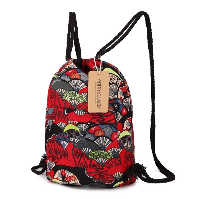 Large Vintage Hippie Styled Drawstring Canvas Backpack