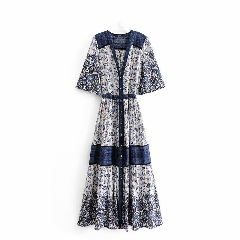 Women's Bohemian Beach Maxi Dress With Bat Sleeves | S-L | 2 Colours