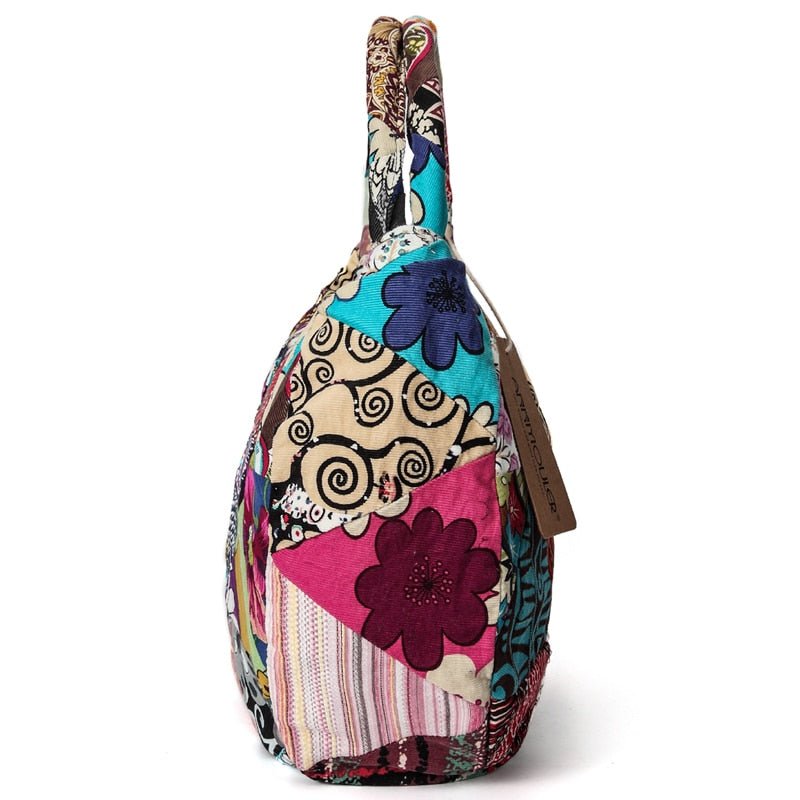 Vintage Floral Hippie Tote Bag With Stylish Patchwork Design