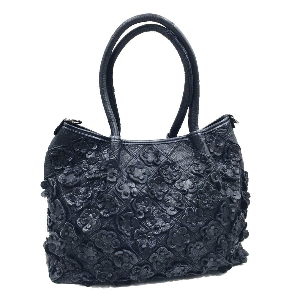 Oversized Genuine Leather Multicolor Flower Handbag - Various Colours