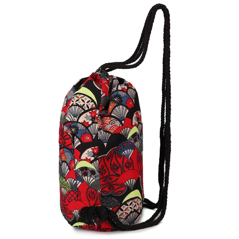 Large Vintage Hippie Styled Drawstring Canvas Backpack