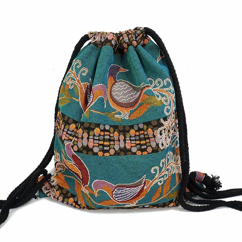 Women's Fabric Draw String Gypsy Styled Backpack - Various Styles