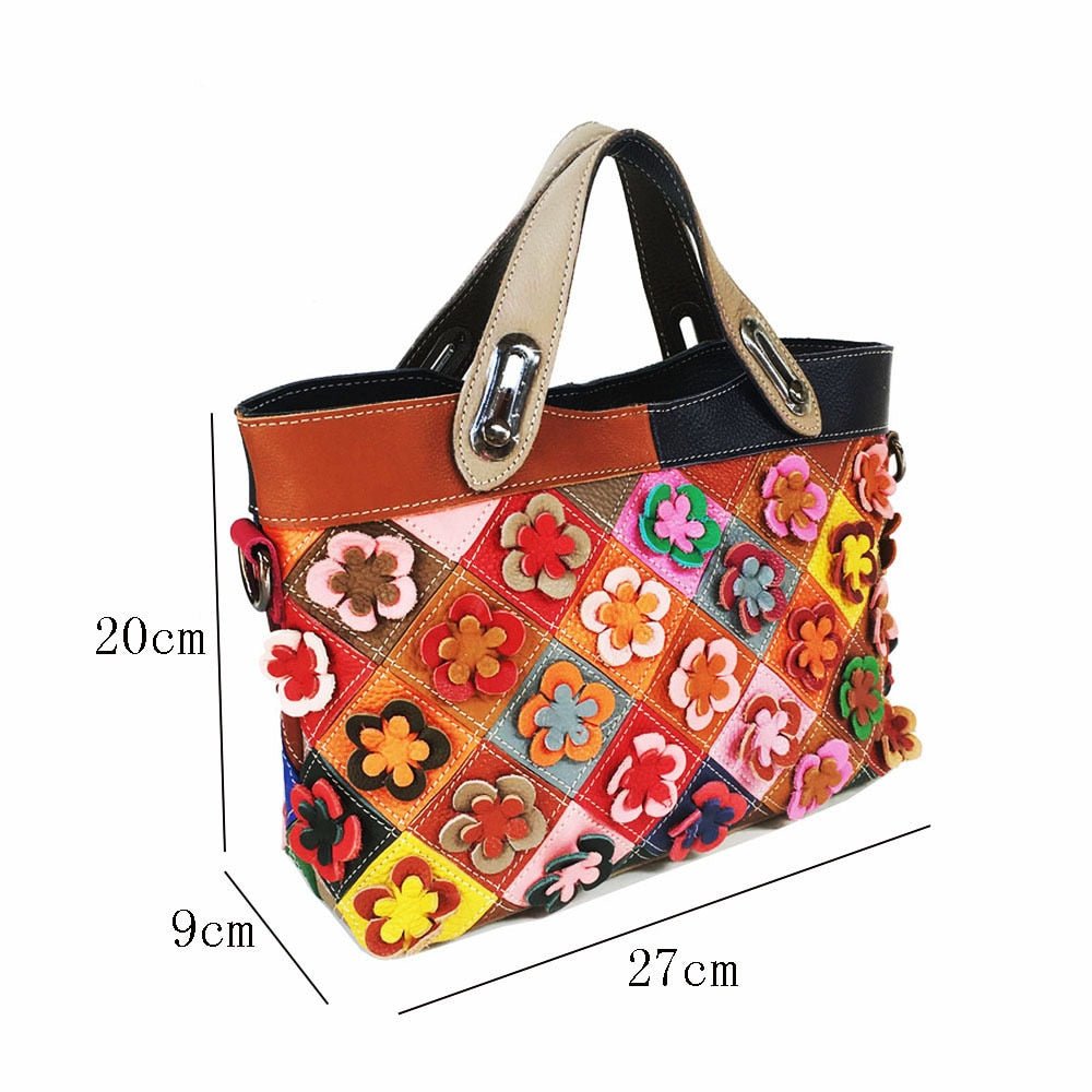 High Quality + Genuine Leather Floral Patchwork Handbag