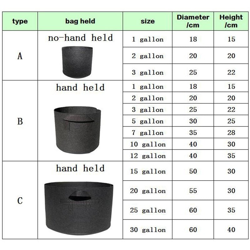 Thick Fabric Pots For Plants - Various Sizes / Styles