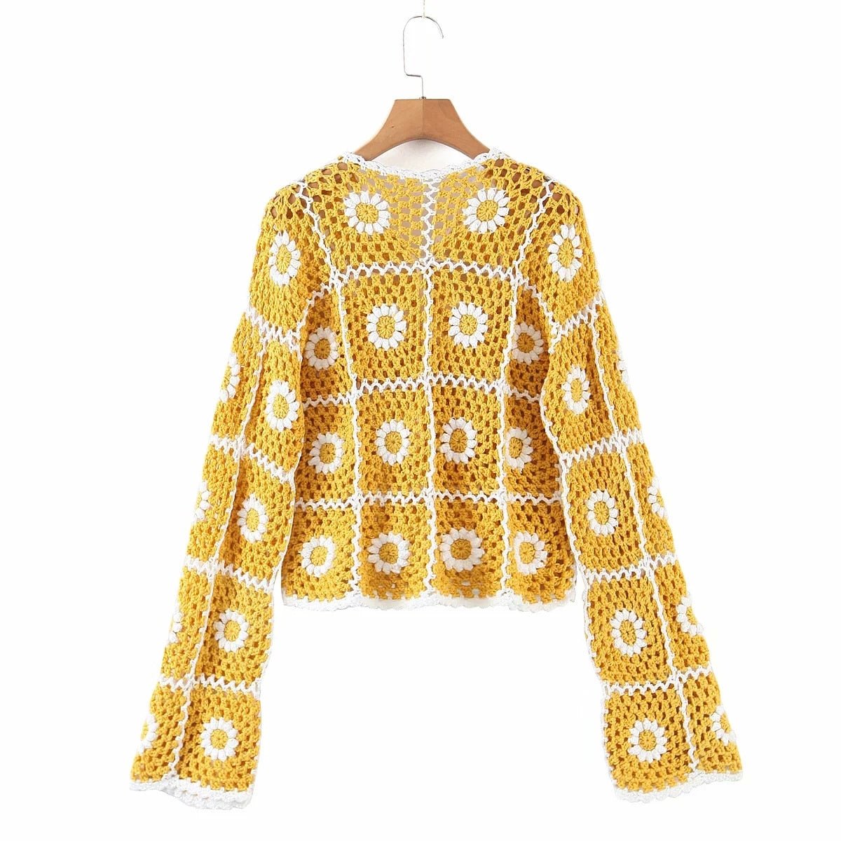 Women's Yellow Summer Floral Hollowed Out Jacket | Free Size