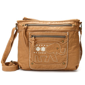 Women's Cute Hippie Elephant Leather Shoulder Bag