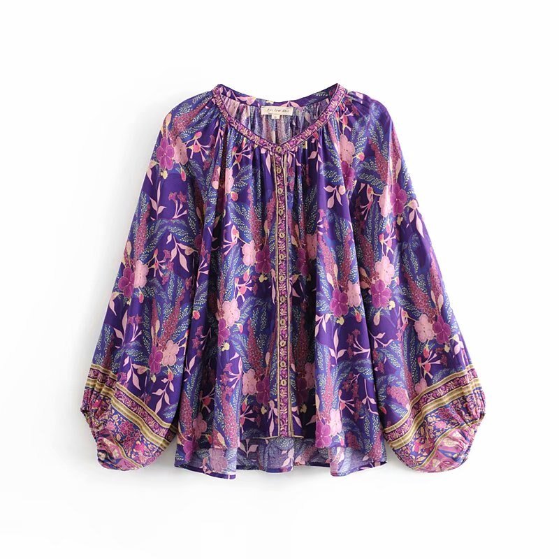 Colourful Purple Women's O-neck Blouse Top | Flare Sleeves | S-L