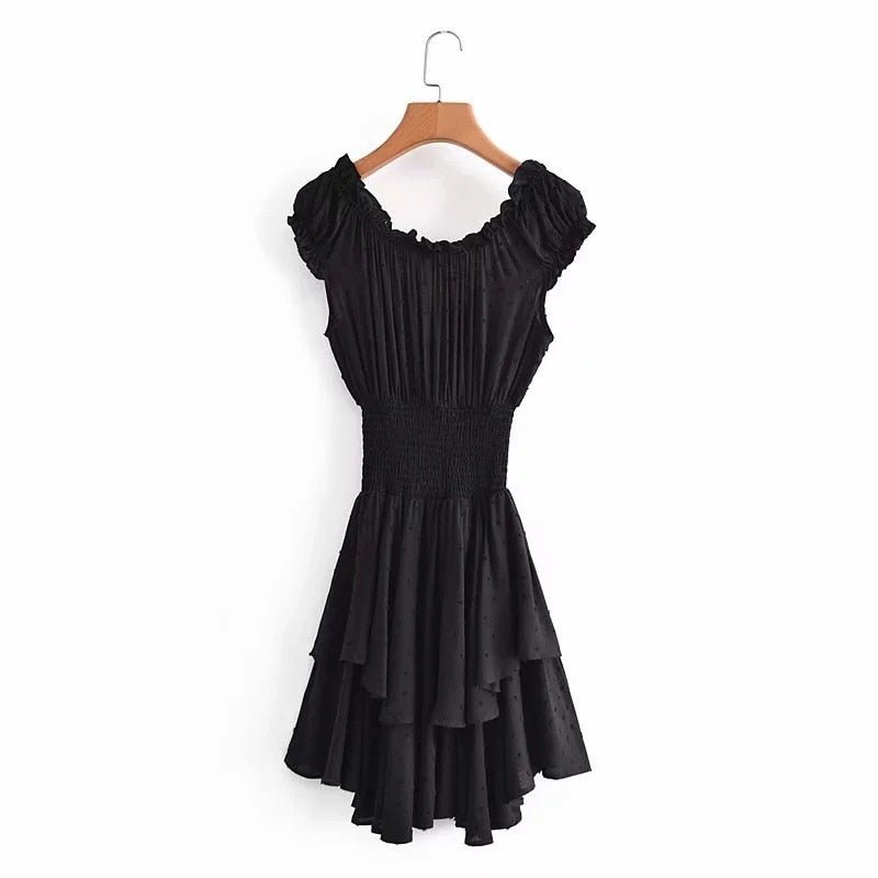 Black Bohemian Mini Dress | Slashed Neck + Sleeveless | S-L