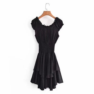 Black Bohemian Mini Dress | Slashed Neck + Sleeveless | S-L