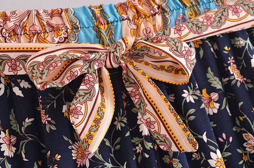 Women's Flower Boho Two Piece Outfit | Sleeveless Top + Bohemian Pants | S-L |