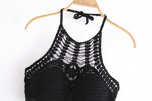 Hollowed Out Sleeveless Bohemian Crop Top Vest | Free Size | Various Colours